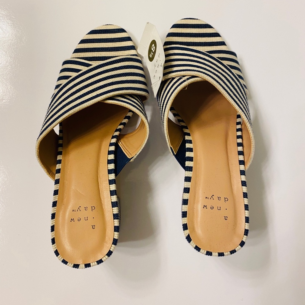 Blue and White Striped mules